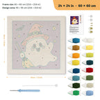 Orange Hat Ghost punch needle kit, 24 × 24 in (60 × 60 cm): canvas size and kit contents