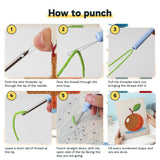 Six steps showing how to thread and use the punch needle