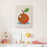 Finished Orange on Blue punch needle canvas on a wall