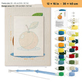 Orange on Blue punch needle kit, 12 × 16 in (30 × 40 cm): canvas size and kit contents