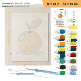 Orange on Blue punch needle kit, 16 × 20 in (40 × 50 cm): canvas size and kit contents
