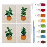 Orange Pot Plants mini punch needle kit set: four finished canvases with threads, punch needle and threader