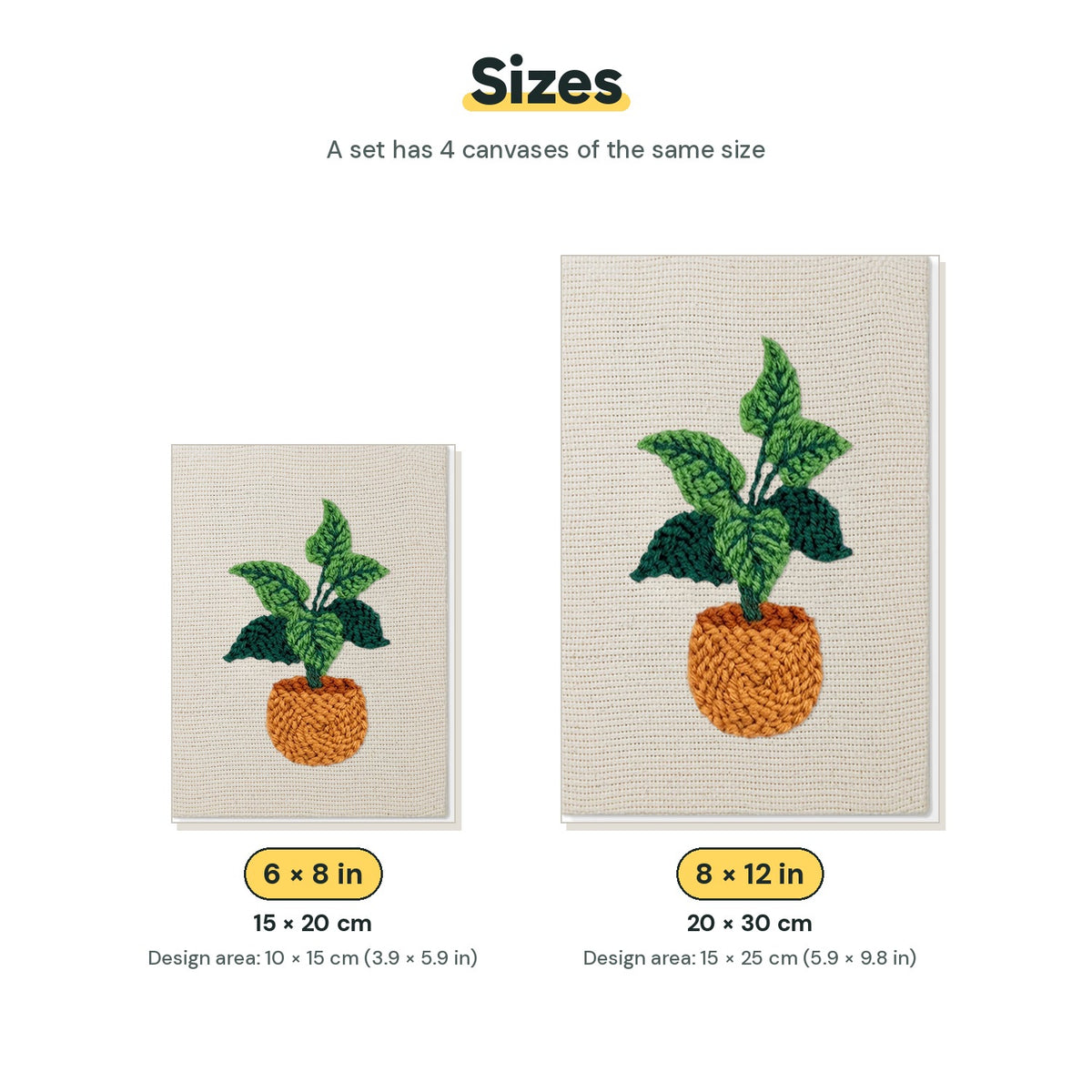 Size chart for the two mini canvas sizes: 6 x 8 in and 8 x 12 in