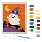 Orange Skater Ghost punch needle kit: finished canvas with threads, punch needle and threader