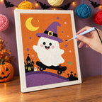 Punching the Orange Skater Ghost design with the punch needle