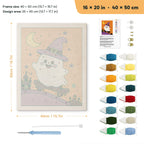 Orange Skater Ghost punch needle kit, 16 × 20 in (40 × 50 cm): canvas size and kit contents