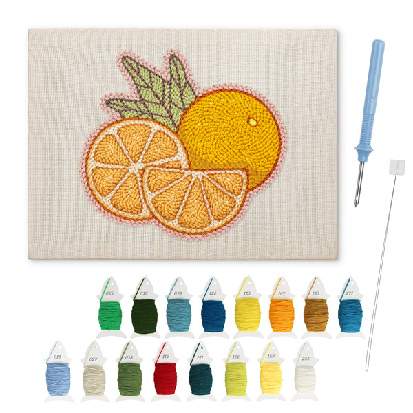 Orange Slices punch needle kit: finished canvas with threads, punch needle and threader