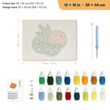 Orange Slices punch needle kit, 12 × 16 in (30 × 40 cm): canvas size and kit contents