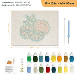 Orange Slices punch needle kit, 16 × 20 in (40 × 50 cm): canvas size and kit contents