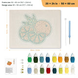 Orange Slices punch needle kit, 20 × 24 in (50 × 60 cm): canvas size and kit contents