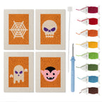 Orange Spiderweb mini punch needle kit set: four finished canvases with threads, punch needle and threader