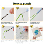 Six steps showing how to thread and use the punch needle