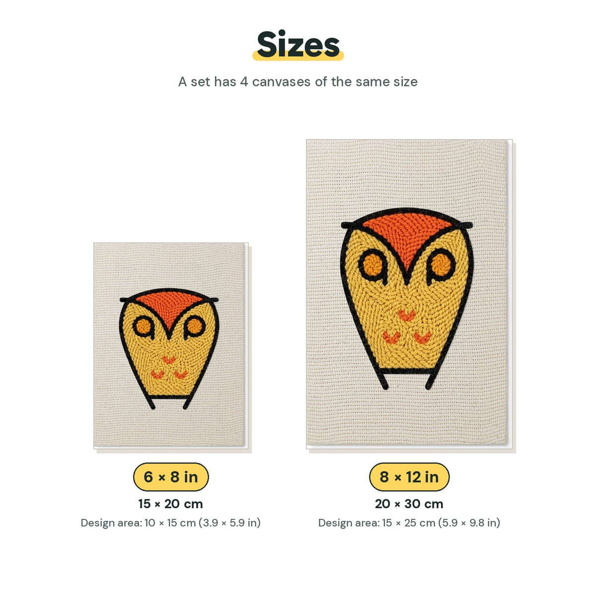 Size chart for the two mini canvas sizes: 6 x 8 in and 8 x 12 in
