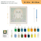 Owl in a Sheet punch needle kit, 12 × 12 in (30 × 30 cm): canvas size and kit contents