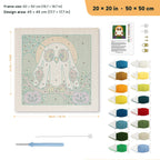 Owl in a Sheet punch needle kit, 20 × 20 in (50 × 50 cm): canvas size and kit contents