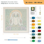 Owl in a Sheet punch needle kit, 24 × 24 in (60 × 60 cm): canvas size and kit contents