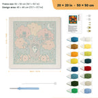 Owl Tree Ghost punch needle kit, 20 × 20 in (50 × 50 cm): canvas size and kit contents
