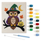 Owl Witch punch needle kit: finished canvas with threads, punch needle and threader