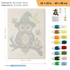 Owl Witch punch needle kit, 24 × 32 in (60 × 80 cm): canvas size and kit contents