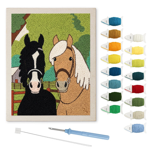 Paddock Friends punch needle kit: finished canvas with threads, punch needle and threader