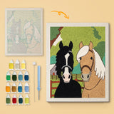 Paddock Friends canvas before and after punching, with the threads and tools