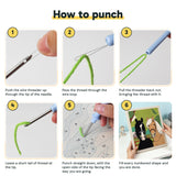 Six steps showing how to thread and use the punch needle