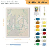 Paddock Friends punch needle kit, 16 × 20 in (40 × 50 cm): canvas size and kit contents