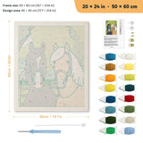 Paddock Friends punch needle kit, 20 × 24 in (50 × 60 cm): canvas size and kit contents