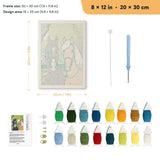 Paddock Friends punch needle kit, 8 × 12 in (20 × 30 cm): canvas size and kit contents