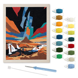 Painted Desert Night punch needle kit: finished canvas with threads, punch needle and threader