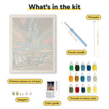 What is in the Painted Desert Night kit: printed canvas, punch needle, threader, threads, color guide and hangers
