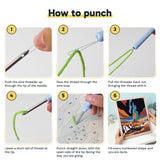 Six steps showing how to thread and use the punch needle