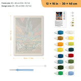Painted Desert Night punch needle kit, 12 × 16 in (30 × 40 cm): canvas size and kit contents