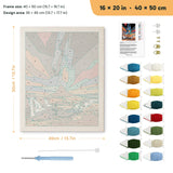 Painted Desert Night punch needle kit, 16 × 20 in (40 × 50 cm): canvas size and kit contents