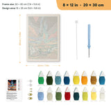 Painted Desert Night punch needle kit, 8 × 12 in (20 × 30 cm): canvas size and kit contents