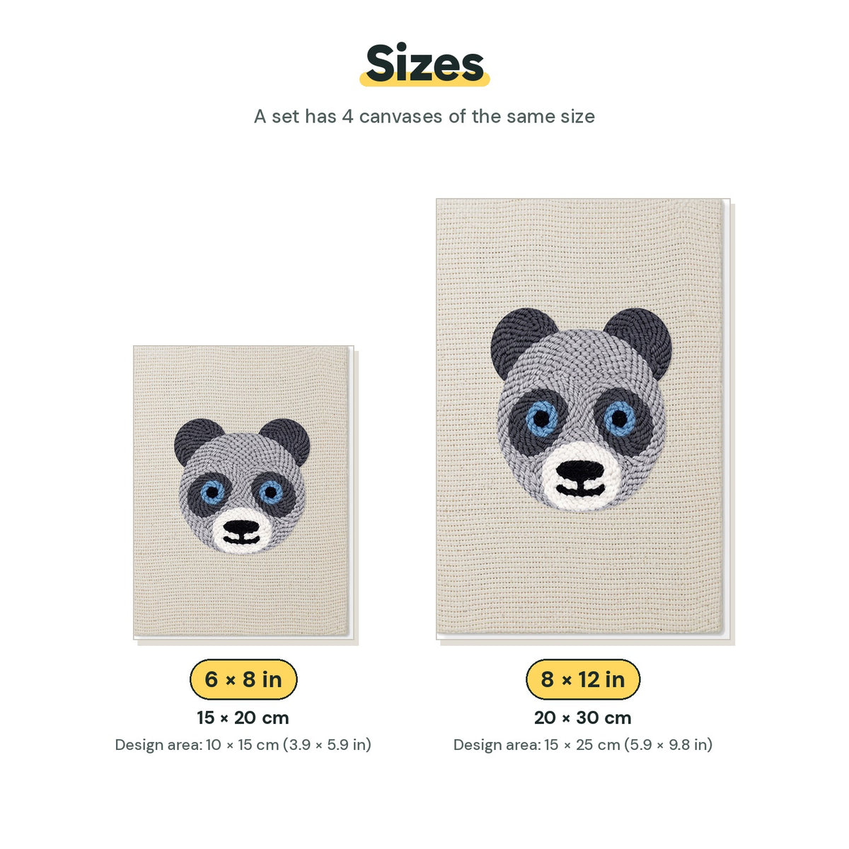 Size chart for the two mini canvas sizes: 6 x 8 in and 8 x 12 in