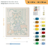 Paper Roll Mischief punch needle kit, 16 × 20 in (40 × 50 cm): canvas size and kit contents