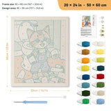 Paper Roll Mischief punch needle kit, 20 × 24 in (50 × 60 cm): canvas size and kit contents