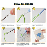 Six steps showing how to thread and use the punch needle