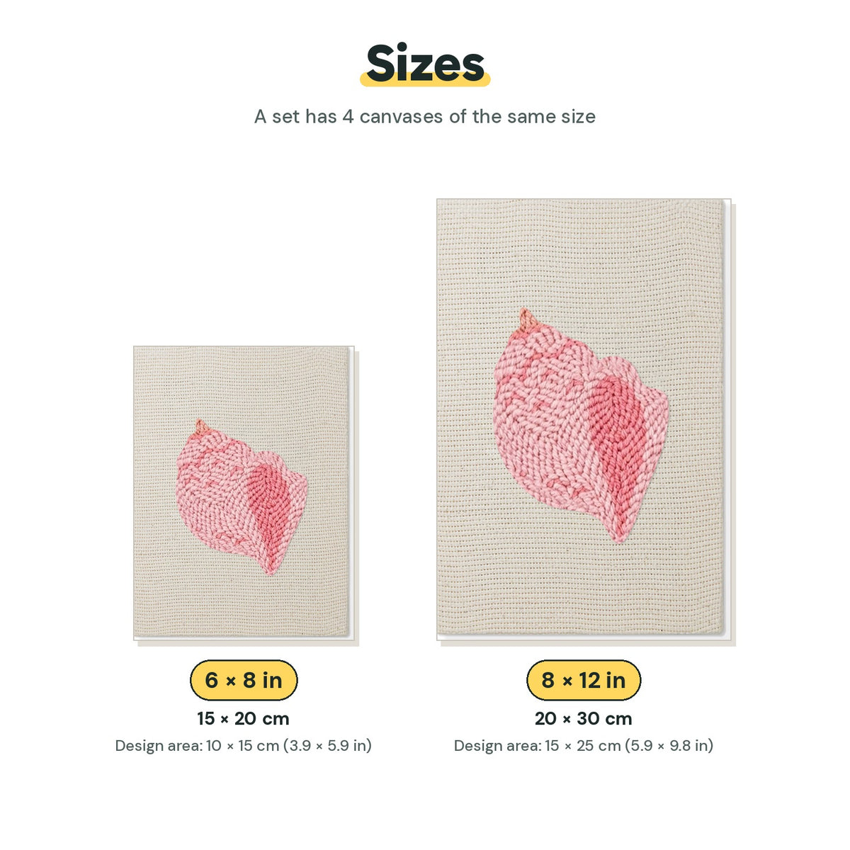 Size chart for the two mini canvas sizes: 6 x 8 in and 8 x 12 in