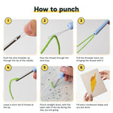 Six steps showing how to thread and use the punch needle