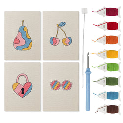 Pastel Swirl Icons mini punch needle kit set: four finished canvases with threads, punch needle and threader