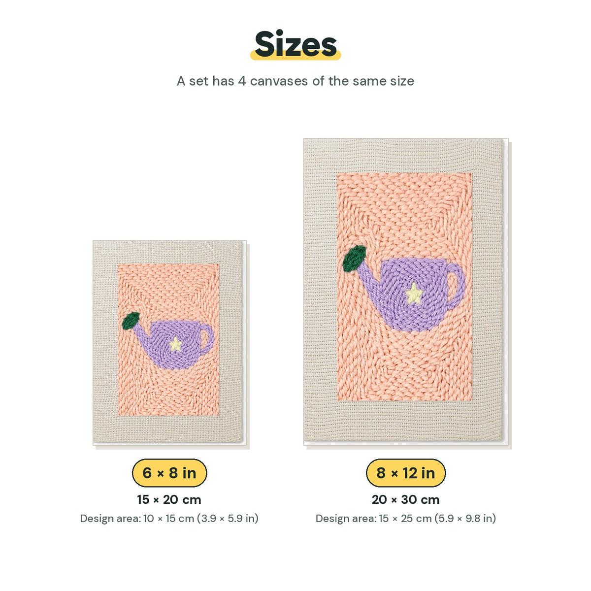Size chart for the two mini canvas sizes: 6 x 8 in and 8 x 12 in