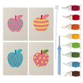 Patterned Apples mini punch needle kit set: four finished canvases with threads, punch needle and threader