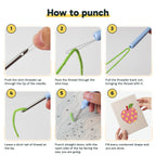 Six steps showing how to thread and use the punch needle