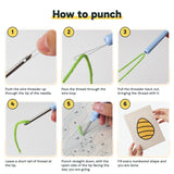 Six steps showing how to thread and use the punch needle