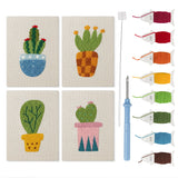 Patterned Pot Cacti mini punch needle kit set: four finished canvases with threads, punch needle and threader