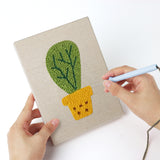 Punching a Patterned Pot Cacti mini canvas with the punch needle