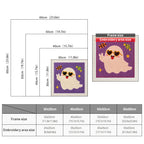 Size chart for square punch needle kits from 30 x 30 cm to 60 x 60 cm