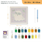 Peace Sign Ghost punch needle kit, 12 × 12 in (30 × 30 cm): canvas size and kit contents
